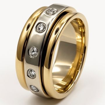 Bicolor-Drehring mit Brillanten in 585er Gold