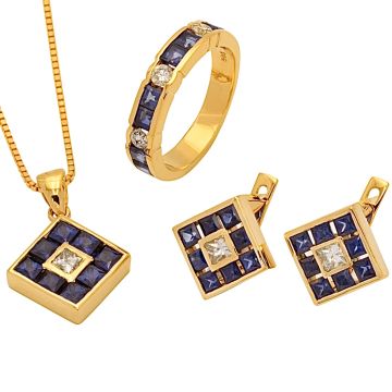 Attraktives Schmuckset mit Saphiren und Brillanten