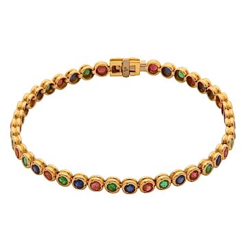Tennisarmband mit Saphiren, Rubinen und Smaragden