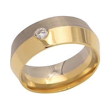 Sportlich, eleganter Bicolour Bandring mit Brillant von 0,12