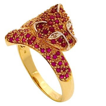 Rubinbesetzter Raubkatzen Ring in 585er Gold