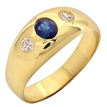 Handarbeit – Herrenring mit Saphir und 2 Brillanten