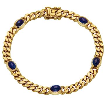 Flachpanzerarmband mit 5 Saphir Cabochons