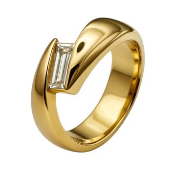 Moderner Damenring mit Baguette-Diamant in 750er Gold, massiv