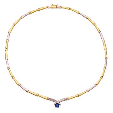 Elegantes Collier mit Saphir und Brillanten in Bicolour Gold