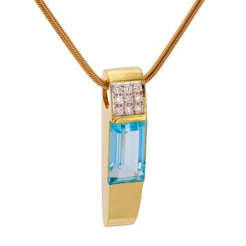 Exklusiver Anhänger mit Aquamarin und Brillanten – inkl. Schlangenkette