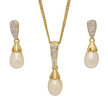 Hübsches Schmuckset mit Zuchtperlen und Diamanten