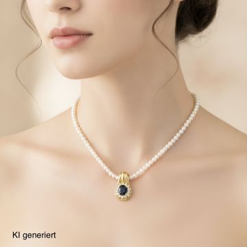 Perlenkette inkl. Clipanhänger mit Saphir und Brillanten