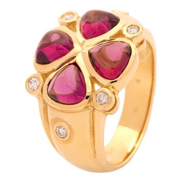 Massiver Damenring mit Brillanten und Amethysten in 750er Gold