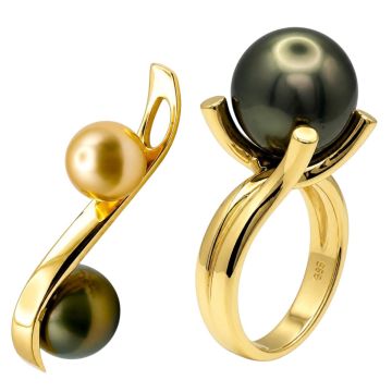 Schmuckset mit Perlen aus 585er Gelbgold